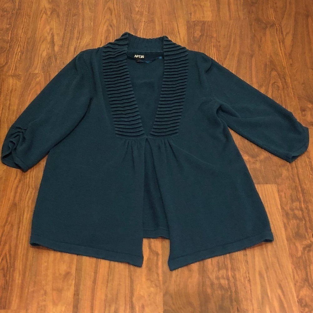 ⛱️Apt. 9 - Teal Open-Front Pleated Bib Cardigan Sweater - L